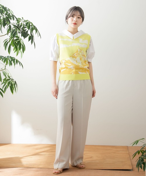 HEYUMM（ヘユム）の「グラフィックニットベスト（ベスト・レディース・イエロー/ブルー/グリーン・ONE）」の6枚目の写真