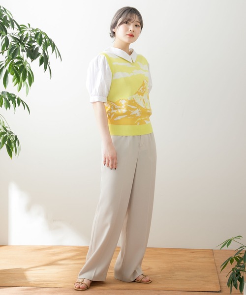 HEYUMM（ヘユム）の「グラフィックニットベスト（ベスト・レディース・イエロー/ブルー/グリーン・ONE）」の7枚目の写真