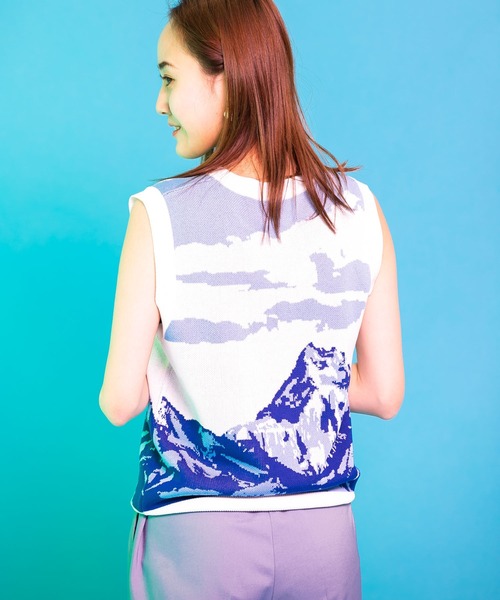 HEYUMM（ヘユム）の「グラフィックニットベスト（ベスト・レディース・イエロー/ブルー/グリーン・ONE）」の18枚目の写真