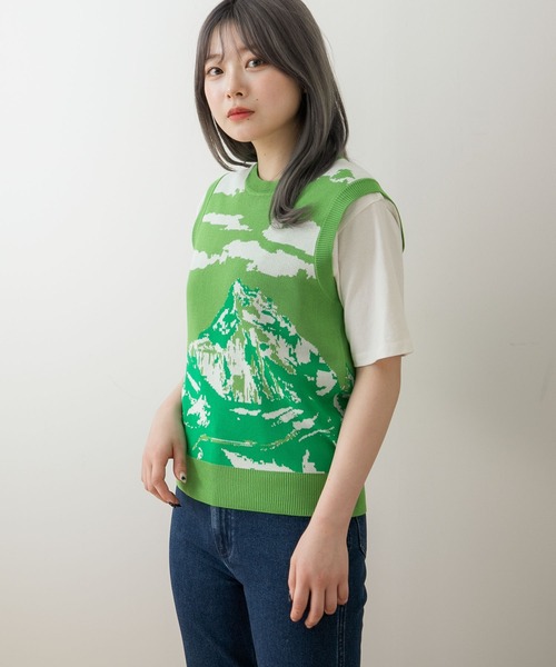 HEYUMM（ヘユム）の「グラフィックニットベスト（ベスト・レディース・イエロー/ブルー/グリーン・ONE）」の22枚目の写真