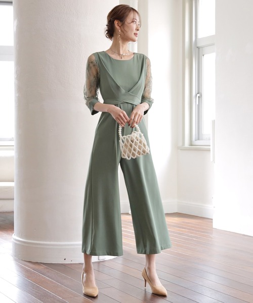 DRESS PLUS(ドレスプラス)の「パーティー 結婚式 ジャンプスーツ パンツドレス レース袖 オールインワン2way(パンツドレス・レディース・チャコールグレー/スモークピンク/ブラック/ライトグレー/カーキ/アッシュ/ネイビー・L/S/M/XL)」の17枚目の写真