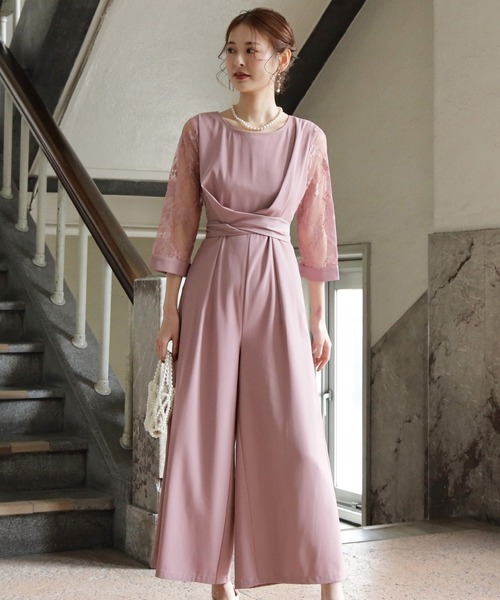 パンツドレス ジャンプスーツ バイカラー パーティー 結婚式 DRESS+ パンツドレス ジャンプスーツ シフォン S M L パーティー