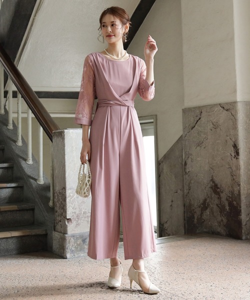 【送料込】パンツドレス ジャンプスーツ パーティー 長袖 DRESS+ パンツドレス ジャンプスーツ シフォン S M L パーティー