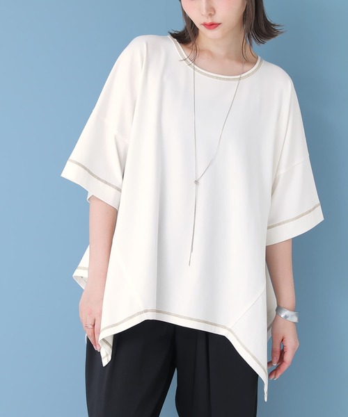 osharewalker（オシャレウォーカー）の「【廃盤】【機能素材】『変形Tシャツ』（Tシャツ/カットソー・レディース・ブラック/ブラウン/オフホワイト/イエロー/グレイッシュブルー・FREE）」の2枚目の写真