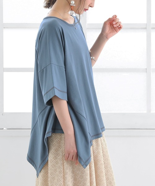 osharewalker（オシャレウォーカー）の「【廃盤】【機能素材】『変形Tシャツ』（Tシャツ/カットソー・レディース・ブラック/ブラウン/オフホワイト/イエロー/グレイッシュブルー・FREE）」の5枚目の写真