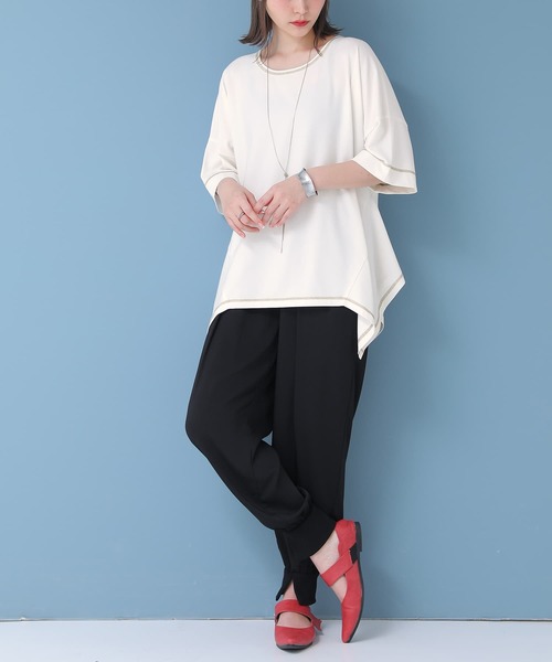 osharewalker（オシャレウォーカー）の「【廃盤】【機能素材】『変形Tシャツ』（Tシャツ/カットソー・レディース・ブラック/ブラウン/オフホワイト/イエロー/グレイッシュブルー・FREE）」の13枚目の写真