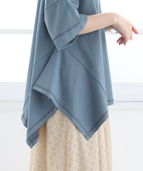 osharewalker（オシャレウォーカー）の「【廃盤】【機能素材】『変形Tシャツ』（Tシャツ/カットソー・レディース・ブラック/ブラウン/オフホワイト/イエロー/グレイッシュブルー・FREE）」の9枚目の写真