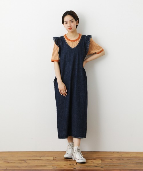 RODEO CROWNS WIDE BOWL（ロデオクラウンズワイドボウル）の「デニムフリルワンピース（ワンピース・レディース・ブルー/ブラック・FREE）」の3枚目の写真