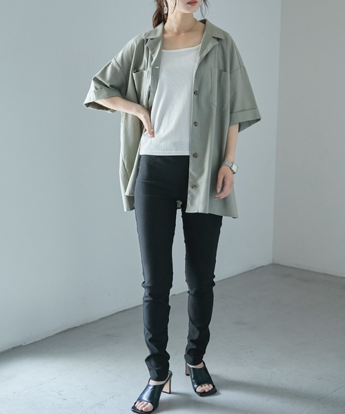 Fashion Letter（ファッションレター）の「レーヨンツイルストレッチレギンスパンツ（チノパンツ・レディース・カーキ/ネイビー/ブラック/ベージュ・M/L/LL）」の17枚目の写真