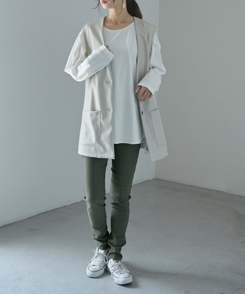 Fashion Letter（ファッションレター）の「レーヨンツイルストレッチレギンスパンツ（チノパンツ・レディース・カーキ/ネイビー/ブラック/ベージュ・M/L/LL）」の22枚目の写真