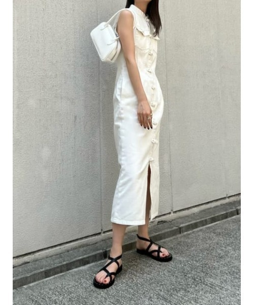 MOUSSY（マウジー）の「CHINA BUTTON DENIM ドレス（ワンピース・レディース・オフホワイト/ブルー・1/2）」の3枚目の写真