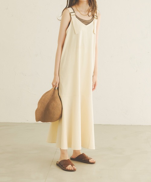 Ambre Neige(アンブルネージュ)の「リネンベルトキャミワンピース/【WEB/EC限定商品】(ワンピース・レディース・ダークブラウン/アイボリー・FREE)」の3枚目の写真