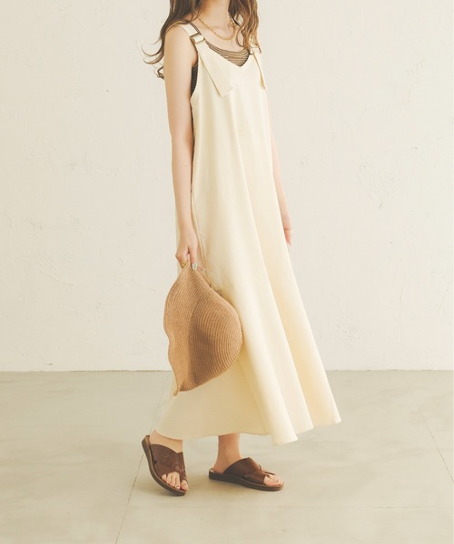 Ambre Neige(アンブルネージュ)の「リネンベルトキャミワンピース/【WEB/EC限定商品】(ワンピース・レディース・ダークブラウン/アイボリー・FREE)」の4枚目の写真