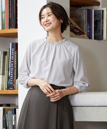 J.PRESS（ジェイプレス）の「千鳥プリント スリットフリルネック カットソー（Tシャツ/カットソー）」
