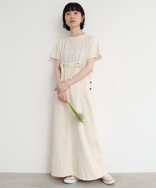l'atelier du savon(アトリエドサボン)の「C/太綾 サロペットIラインスカート(ジャンパースカート・レディース・ネイビー/アイボリー・FREE)」の22枚目の写真
