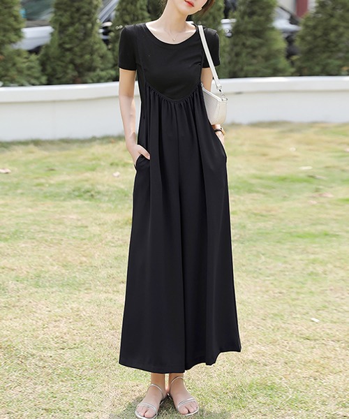 Primazel(プリマゼル)の「ワイドキャミサロペットパンツ(サロペット/オーバーオール・レディース・ブラック/ベージュ・M)」の3枚目の写真