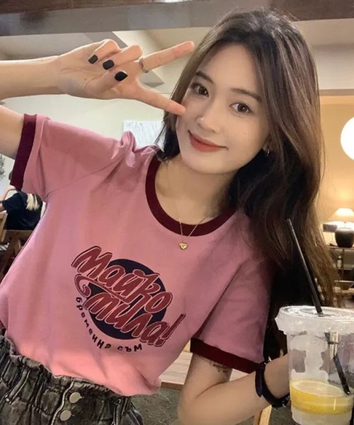 Auntie Rosa(アンティローザ)の「カレッジロゴリンガーTシャツ(Tシャツ/カットソー・レディース・ピンク・FREE)」の5枚目の写真