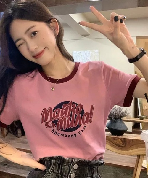 Auntie Rosa(アンティローザ)の「カレッジロゴリンガーTシャツ(Tシャツ/カットソー・レディース・ピンク・FREE)」の6枚目の写真