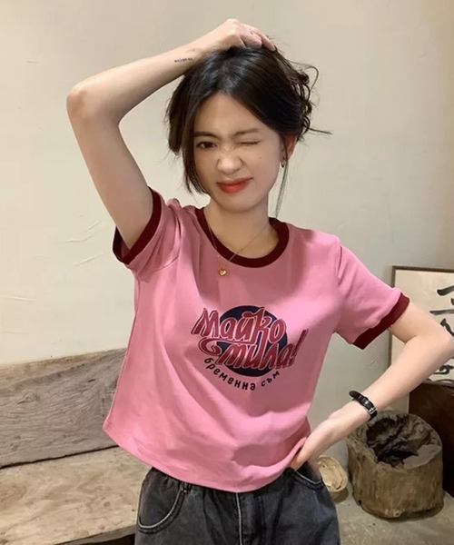 Auntie Rosa(アンティローザ)の「カレッジロゴリンガーTシャツ(Tシャツ/カットソー・レディース・ピンク・FREE)」の3枚目の写真