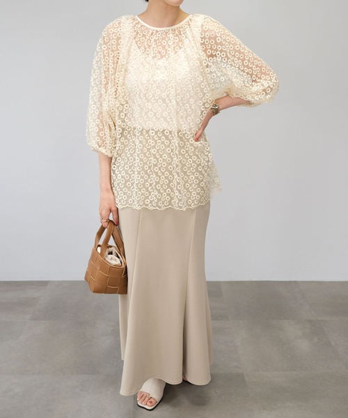 ＡＮＤＪ（アンドジェイ）の「花柄チュールレースボリューム袖トップス（シャツ/ブラウス・レディース・アイボリー・M）」の8枚目の写真