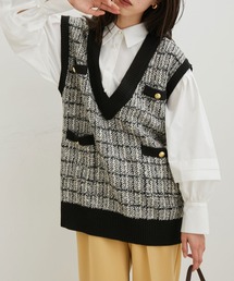 VIS | ツイードニットベスト(ベスト)