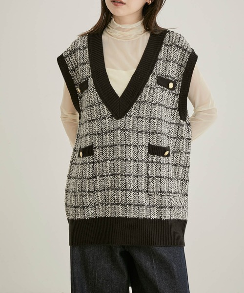 VIS(ビス)の「ツイードニットベスト(ベスト・レディース・ネイビー/ブラック系その他・FREE)」の14枚目の写真
