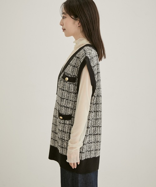 VIS(ビス)の「ツイードニットベスト(ベスト・レディース・ネイビー/ブラック系その他・FREE)」の3枚目の写真