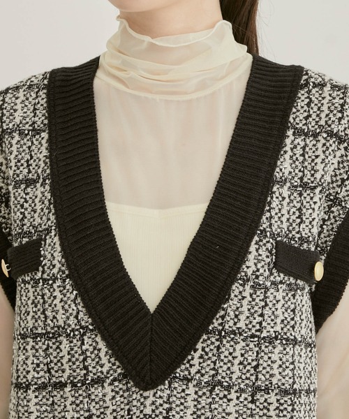 VIS(ビス)の「ツイードニットベスト(ベスト・レディース・ネイビー/ブラック系その他・FREE)」の5枚目の写真