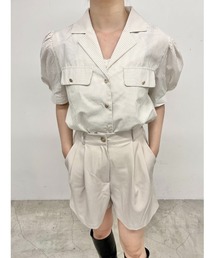 パフスリーブストライプブラウス