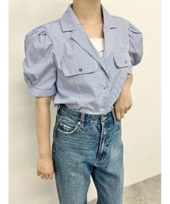 セール】【NARACAMICIE】ストレッチストライプフリル衿半袖