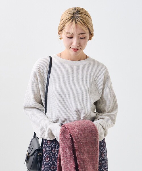 FREAK'S STORE（フリークスストア）の「【WEB限定】ワッフルチュニックプルオーバー（Tシャツ/カットソー・レディース・ナチュラル/ライトグレー/ブラック/ベージュ/ピンク/オリーブ/ブルー/ラベンダー/グリーン・ﾌﾘ-）」の15枚目の写真