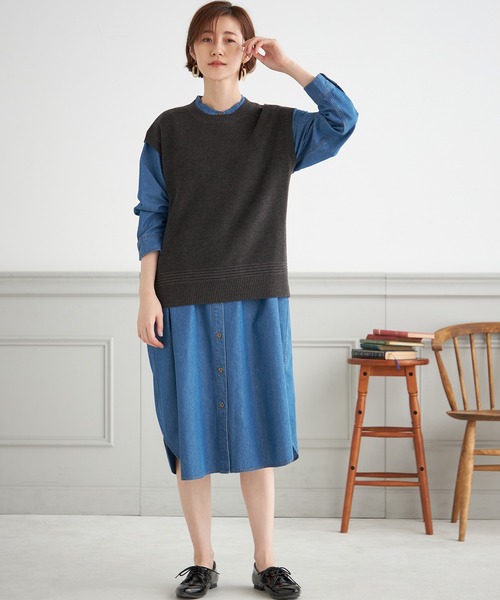 Petit Honfleur（プチオンフルール）の「テンセルデニムワンピース（ワンピース・レディース・ブルー/ネイビー・11号/9号）」の2枚目の写真