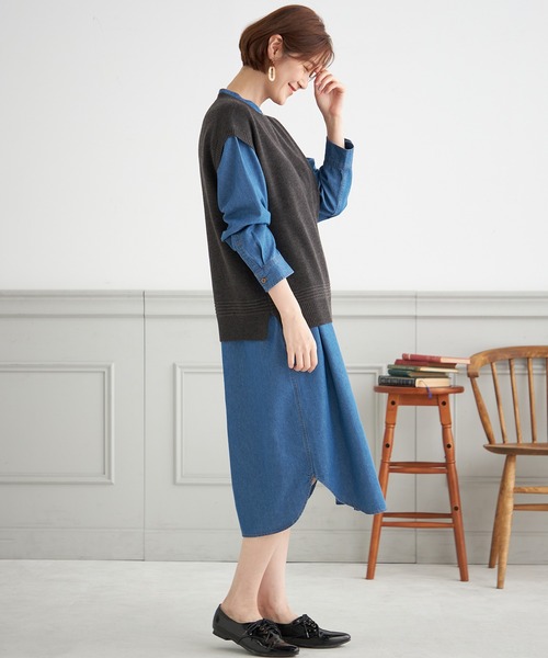 Petit Honfleur（プチオンフルール）の「テンセルデニムワンピース（ワンピース・レディース・ブルー/ネイビー・11号/9号）」の4枚目の写真
