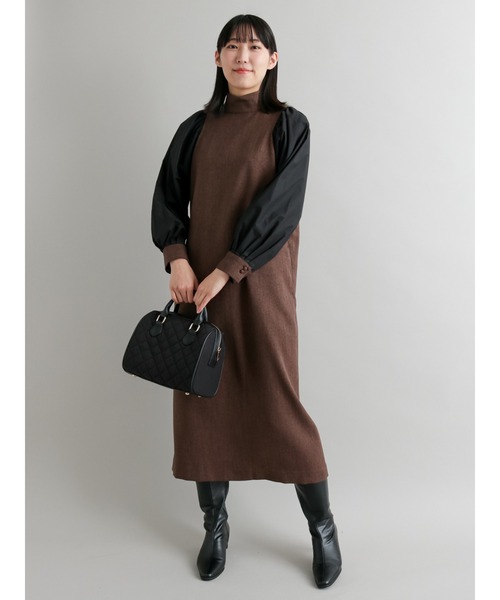 Te chichi CLASSIC（テチチクラシック）の「ハイネック切替ボリュームスリーブワンピース（ワンピース・レディース・ベージュ/ブラウン・ﾌﾘ-）」の10枚目の写真