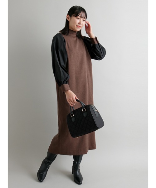 Te chichi CLASSIC（テチチクラシック）の「ハイネック切替ボリュームスリーブワンピース（ワンピース・レディース・ベージュ/ブラウン・ﾌﾘ-）」の11枚目の写真