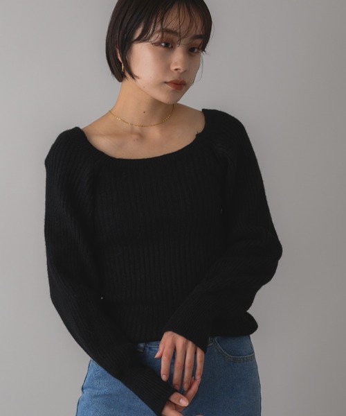 mebole(メボレ)の「パフスリーブリブニット(ニット/セーター・レディース・ブラック/グレー/アイボリー/ワインレッド・FREE)」の8枚目の写真
