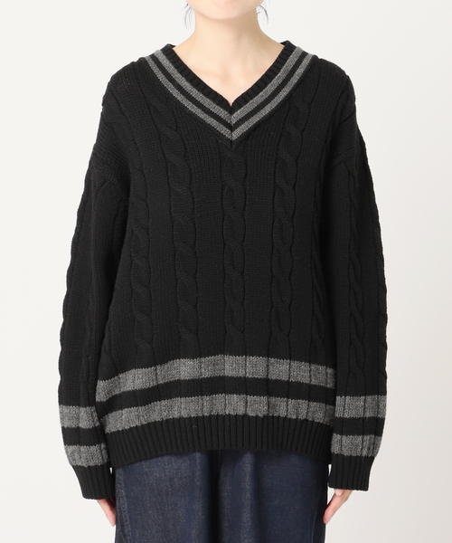 Oldderby Knitwear（オールダービーニットウェア）の「【Oldderby Knitwear】別注クリケットロングスリーブプルオーバー（ニット/セーター・レディース・ブラック/アイボリー・FREE）」の21枚目の写真