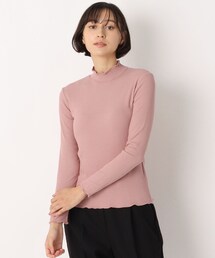 【洗える】裏起毛メローエッジハイネックリブTシャツ