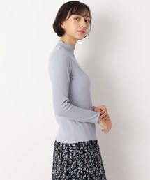 【洗える】裏起毛メローエッジハイネックリブTシャツ