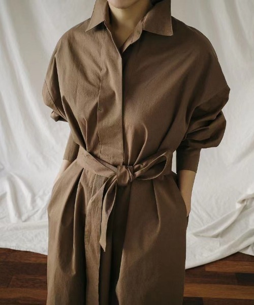 SETUP7（セットアップセブン）の「【SETUP7】ボリュームスリーブシャツワンピース KNF（シャツワンピース・レディース・オフホワイト/ブラウン・FREE）」の8枚目の写真