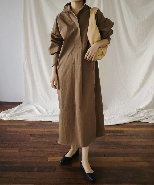 SETUP7（セットアップセブン）の「【SETUP7】ボリュームスリーブシャツワンピース KNF（シャツワンピース・レディース・オフホワイト/ブラウン・FREE）」の3枚目の写真