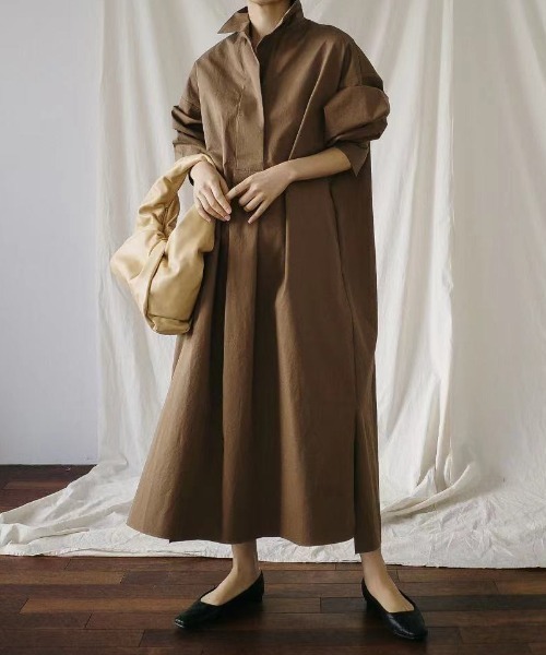 SETUP7（セットアップセブン）の「【SETUP7】ボリュームスリーブシャツワンピース KNF（シャツワンピース・レディース・オフホワイト/ブラウン・FREE）」の4枚目の写真