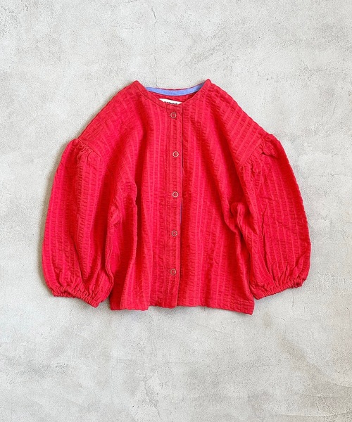 HOGAN RANCH WEAR（ホーガンランチウエア）の「ニットサッカーカーディガン(80～140cm)（カーディガン/ボレロ・キッズ・ブルー/チャコール/レッド/ベージュ・100/110/120/130/140/80/90）」の4枚目の写真