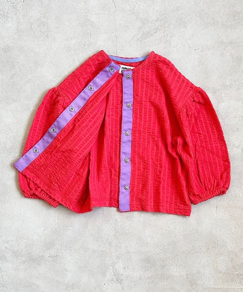 HOGAN RANCH WEAR（ホーガンランチウエア）の「ニットサッカーカーディガン(80～140cm)（カーディガン/ボレロ・キッズ・ブルー/チャコール/レッド/ベージュ・100/110/120/130/140/80/90）」の8枚目の写真