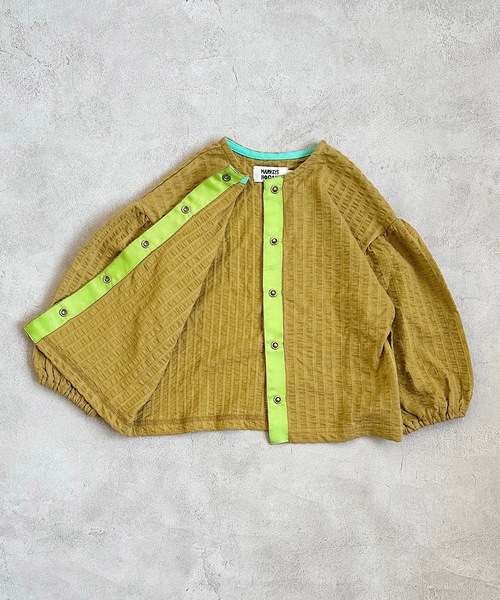 HOGAN RANCH WEAR（ホーガンランチウエア）の「ニットサッカーカーディガン(80～140cm)（カーディガン/ボレロ・キッズ・ブルー/チャコール/レッド/ベージュ・100/110/120/130/140/80/90）」の6枚目の写真