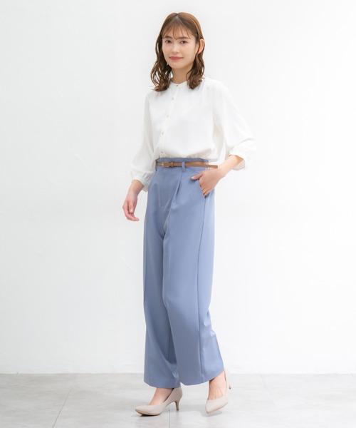 Honeys（ハニーズ）の「バンドカラーブラウス（シャツ/ブラウス・レディース・ミント/ネイビー/グレイッシュベージュ/ホワイト×ブラック/アイボリー/ブラック/ホワイト×ブルー・L/M/S/LL）」の10枚目の写真
