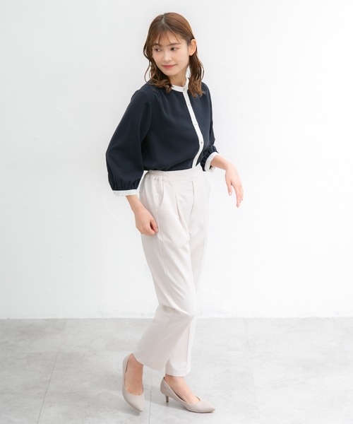 Honeys（ハニーズ）の「バンドカラーブラウス（シャツ/ブラウス・レディース・ミント/ネイビー/グレイッシュベージュ/ホワイト×ブラック/アイボリー/ブラック/ホワイト×ブルー・L/M/S/LL）」の18枚目の写真