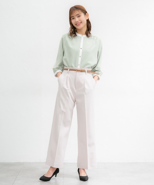 Honeys（ハニーズ）の「バンドカラーブラウス（シャツ/ブラウス・レディース・ミント/ネイビー/グレイッシュベージュ/ホワイト×ブラック/アイボリー/ブラック/ホワイト×ブルー・L/M/S/LL）」の12枚目の写真