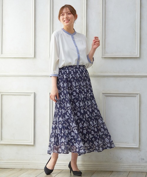 Honeys（ハニーズ）の「バンドカラーブラウス（シャツ/ブラウス・レディース・ミント/ネイビー/グレイッシュベージュ/ホワイト×ブラック/アイボリー/ブラック/ホワイト×ブルー・L/M/S/LL）」の16枚目の写真