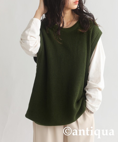 antiqua（アンティカ）の「シンプルニットベスト（ニット/セーター・レディース・ブルー/ブラック/イエロー/カーキ/ダークグレー・FREE）」の4枚目の写真
